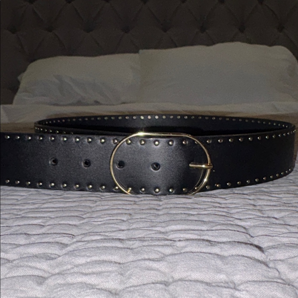 Banana Republic Black Leather Studded Belt with Gold Buckle, size Medium